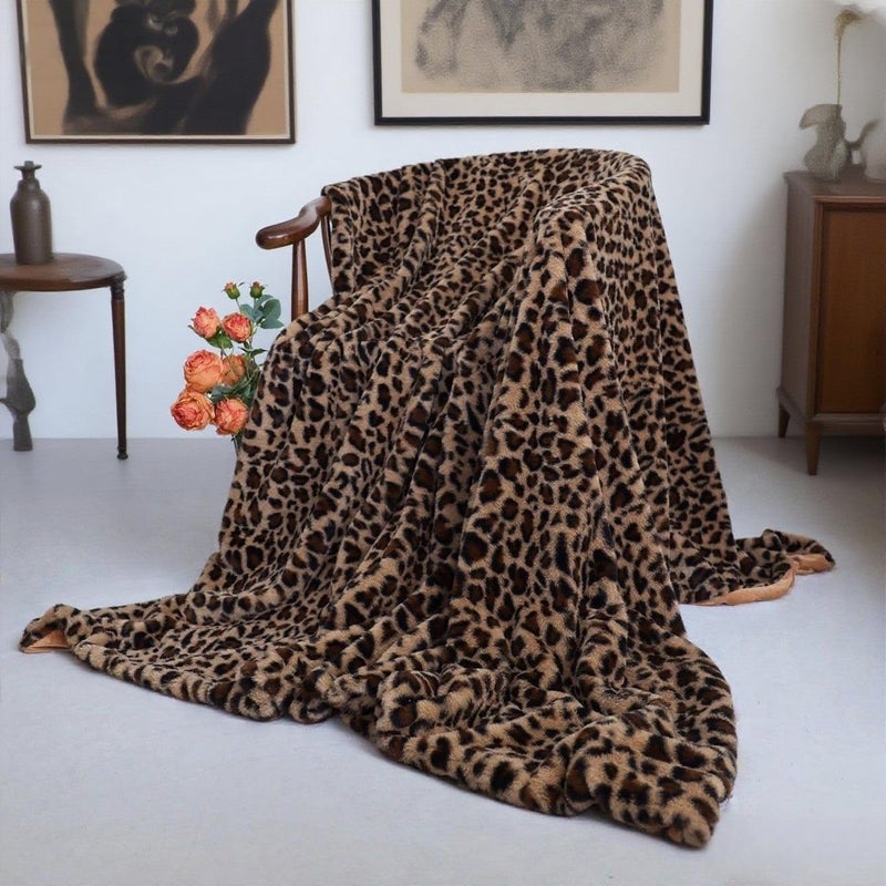 MYRU Velboa Super Soft Leopard Blanket Double Layer Bedding Thick Sofa Cover Furry Fuzzy Fax Fur Throw Blanket (Brown,63 x 79 Inch) - Image 4
